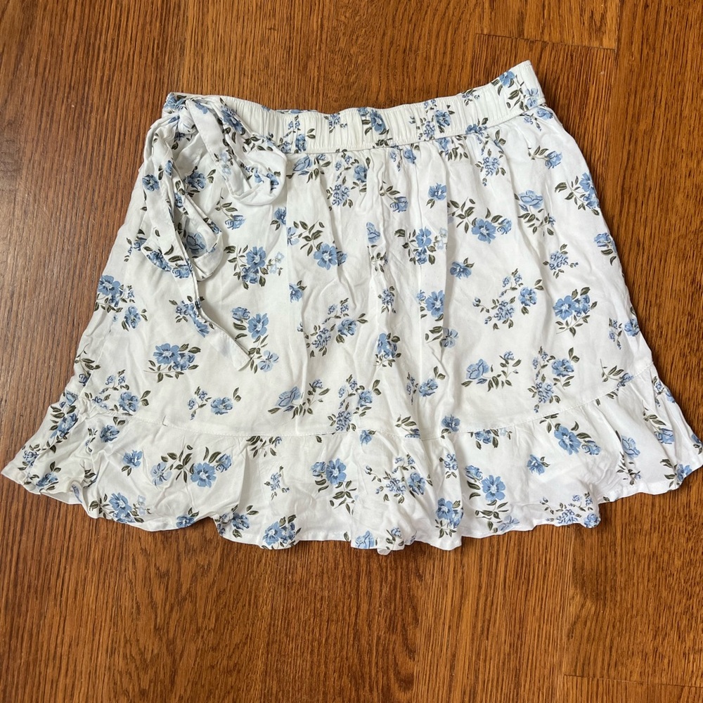 Blue Floral Wrap Mini Skirt